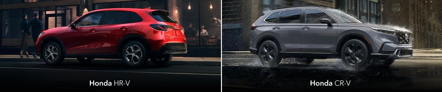 collage image of a Honda HRV and a Honda CRV